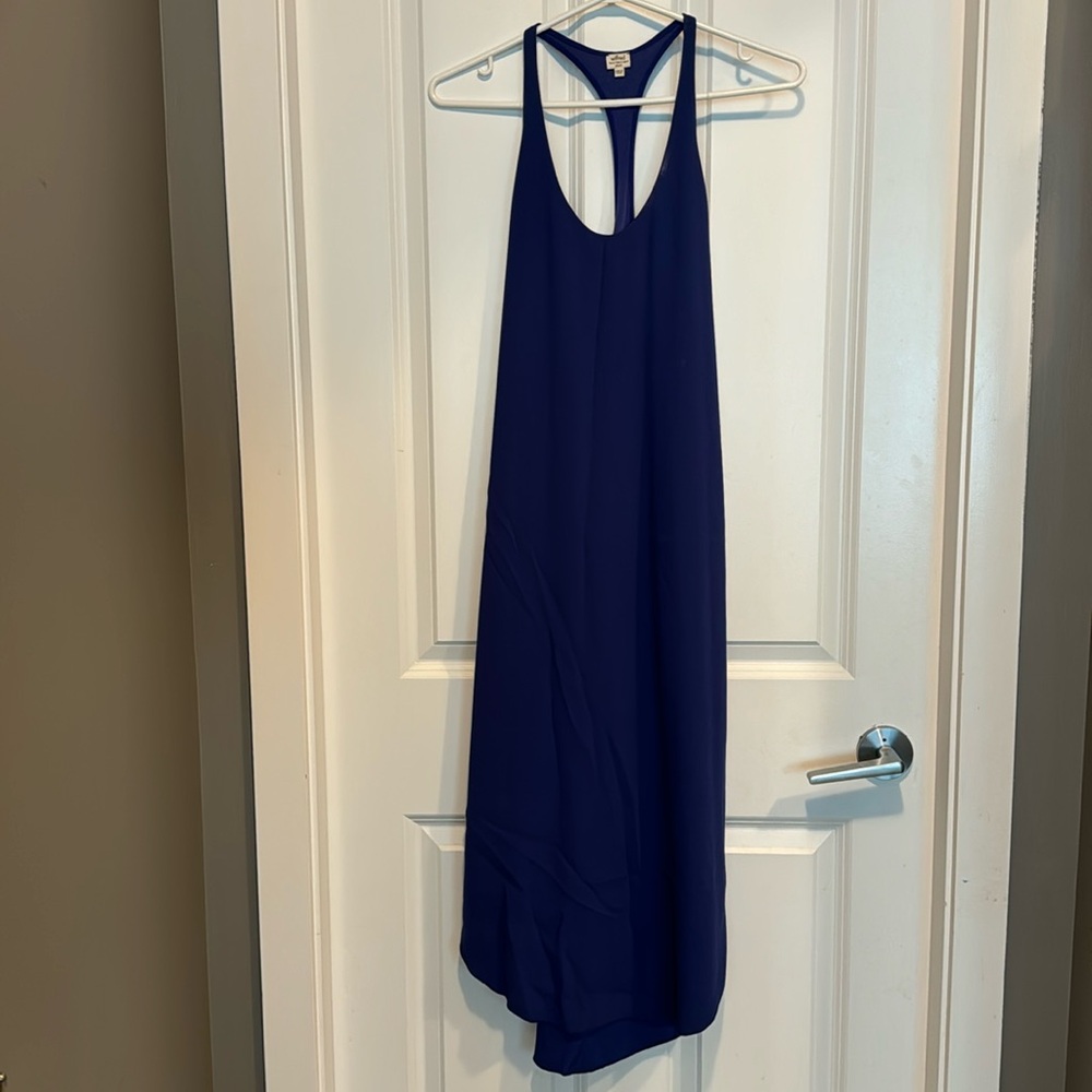 Wilfred racer back dress with slits at the bottom on both sides.